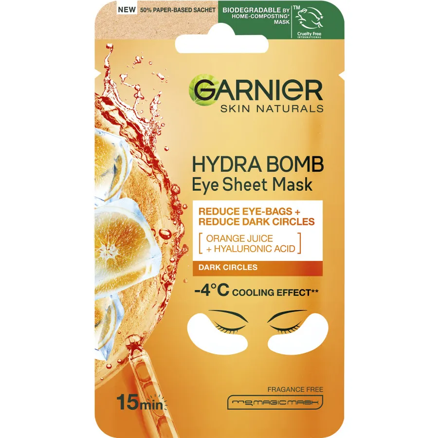 GARNIER Povzbudzujúca očná maska Moisture + Fresh look so šťavou z pomaranča a kyselinou hyalurónovou 1×6 g, textilná maska