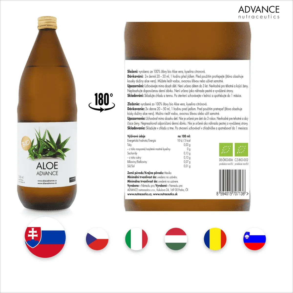 Aloe ADVANCE BIO 1000 ml – prémiová kvalita 1×1000 ml, šťava
