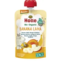 HOLLE Banana Lama Bio ovocné pyré banán, jablko, mango, marhuľa, 100 g (6 m+)