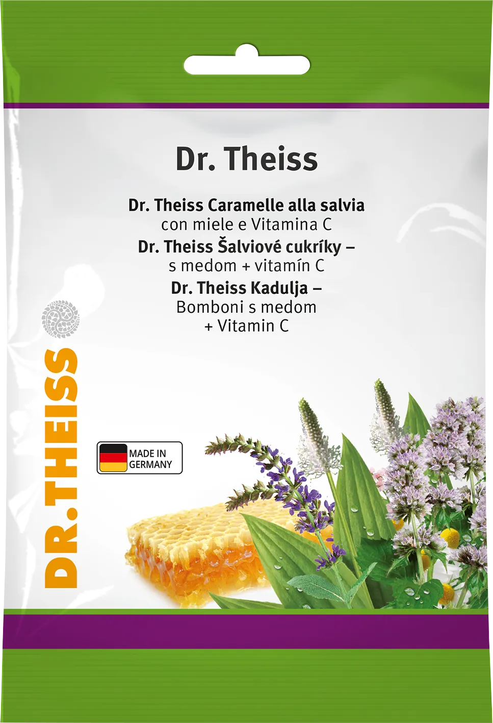 Dr. Theiss Šalviové cukríky s medom + vitamín C 1×75 g, cukríky