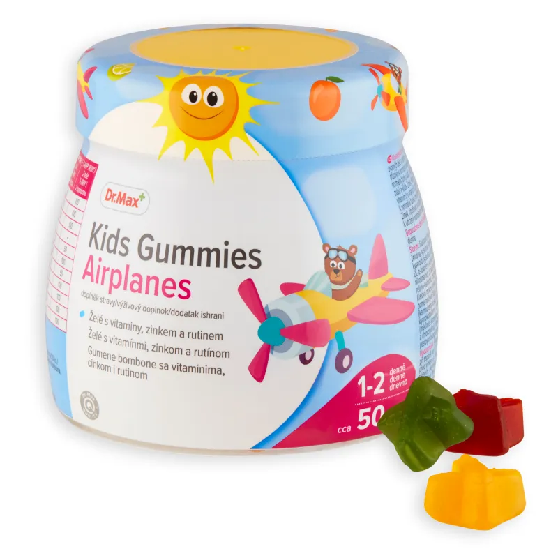 Dr. Max Kids Gummies Airplanes XXL 1×50+ 50 ks, ovocné želé s vitamínmi, zinkom a rutínom