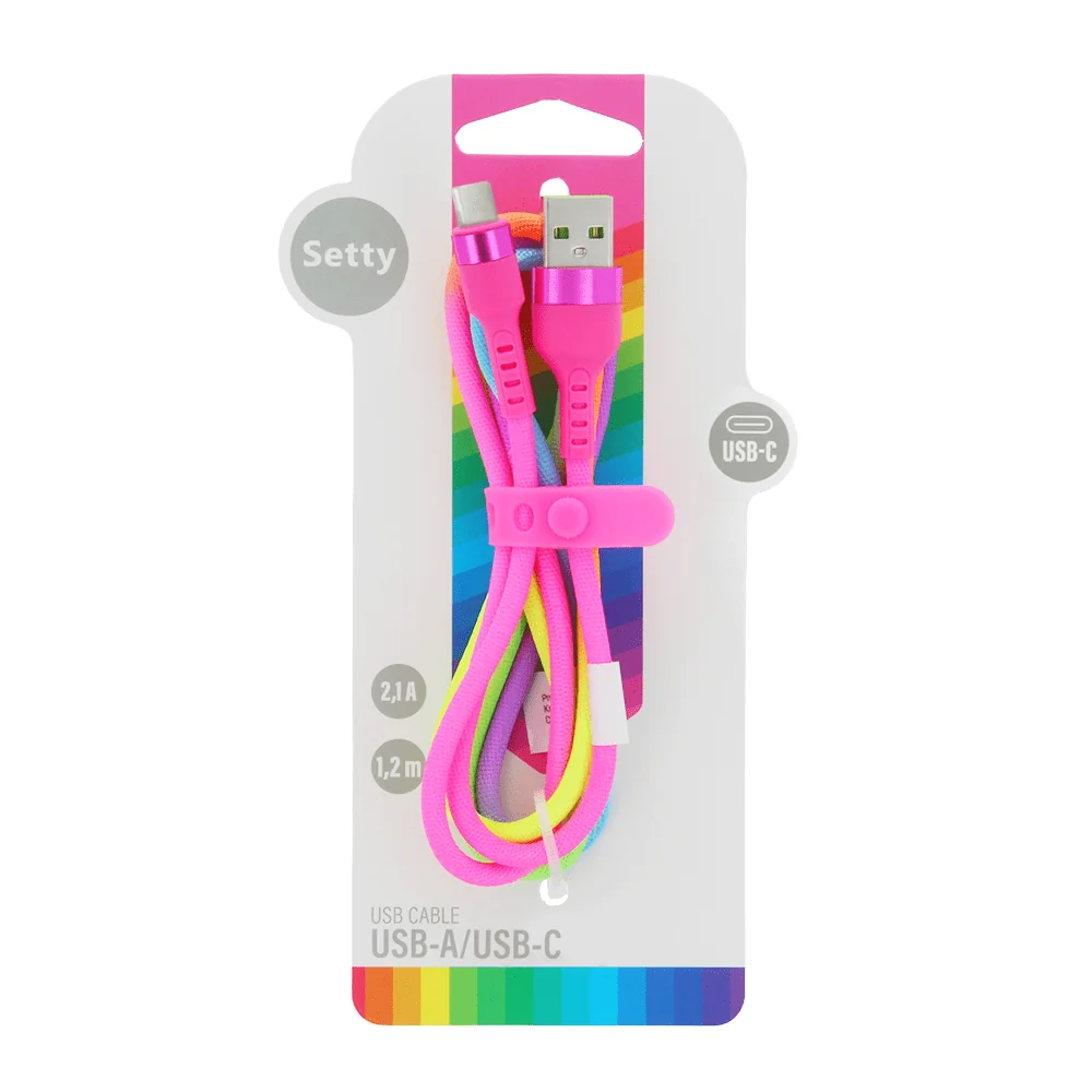 SETTY kábel USB - USB-C 1,2 m 2,1A KNA-C-1.22.113 rainbow - dúhová (GSM171576) 