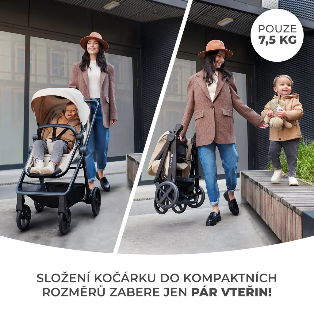 KINDERKRAFT Kočík kombinovaný 4v1 Newly Classic Black + Mink PRO 1×1 ks, kombinovaný kočík