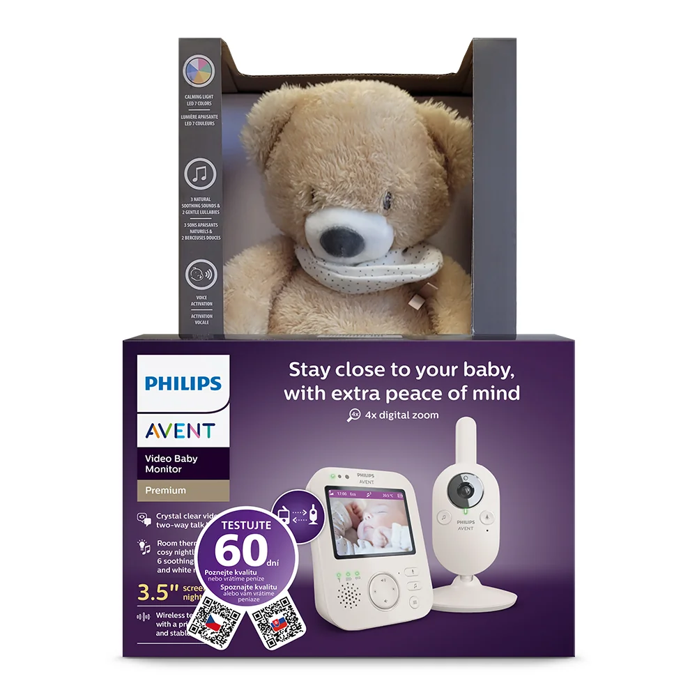 Philips AVENT Pestúnka detská video SCD891/26+NATTOU Uspávačik 4v1 Sleepy Bear Pale Brown 0m+ 1×1 ks, detská pestúnka