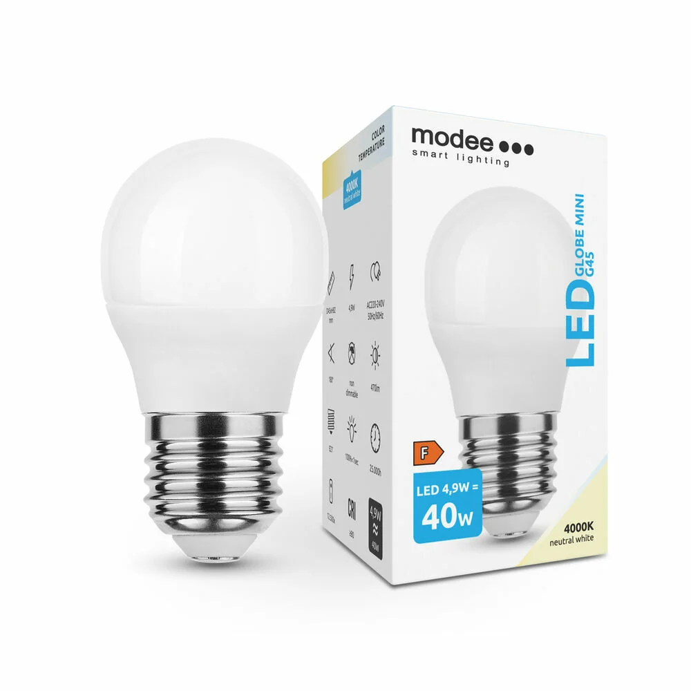 Modee LED Globe Mini žiarovka G45 4,9W E27470 lm neutrálna biela (ML-G454000K4.9WE27)