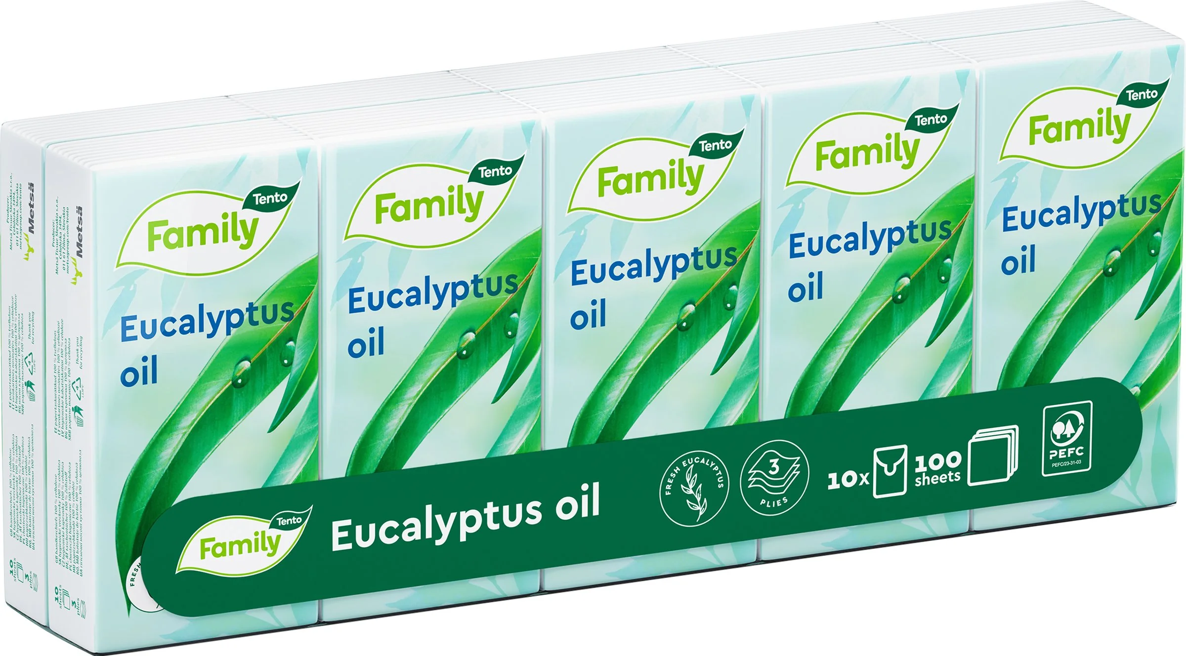 Tento Family Sensitive Eucalyptus Oil hygienické vreckovky 10×10 ks, hygienické vreckovky