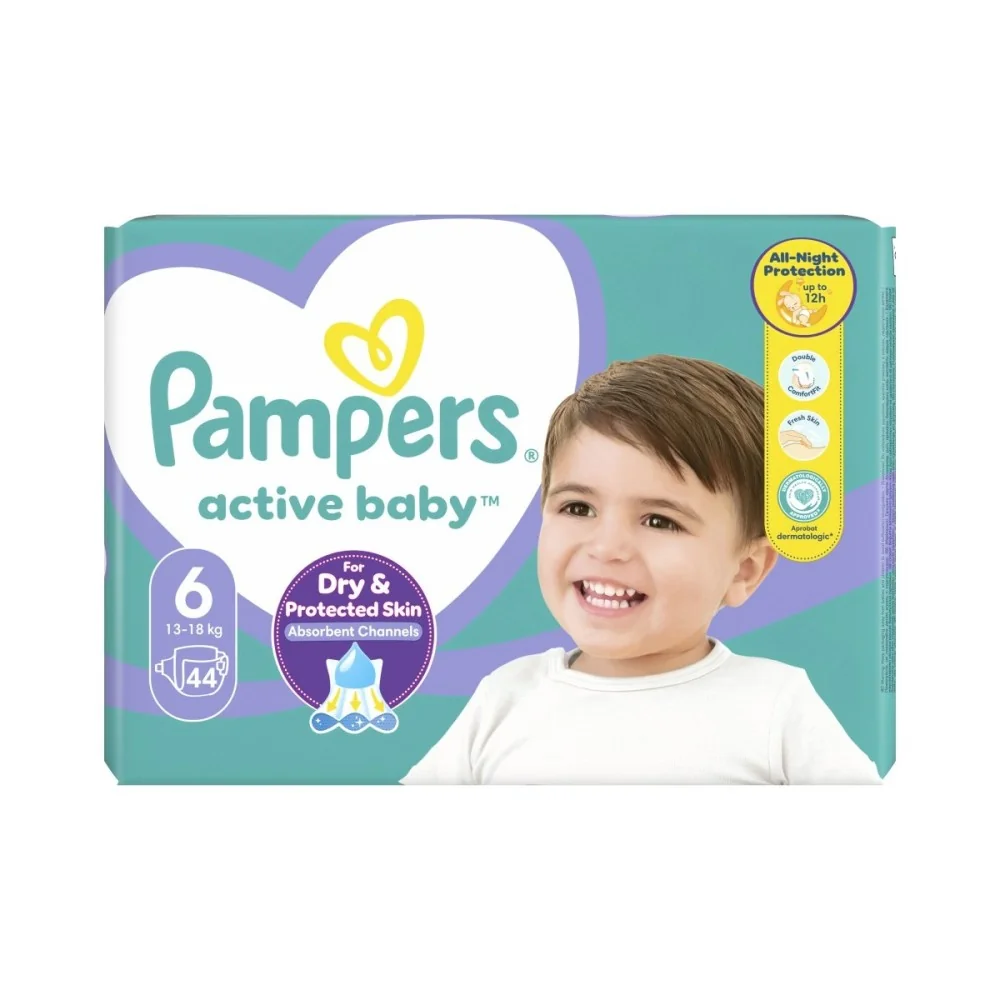 PAMPERS active baby Maxi Pack 6 ExtraLarge 1×44 ks, veľkosť 6, detské plienky