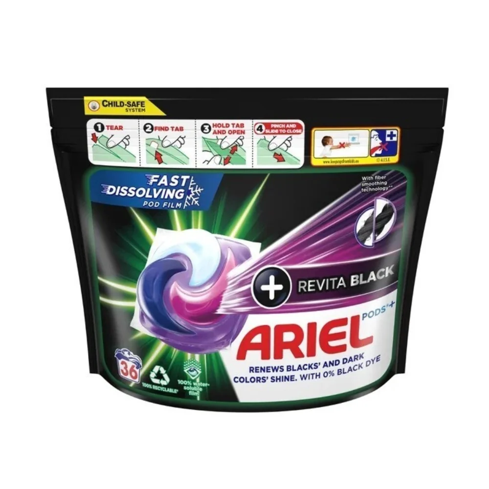 Ariel All-in-1 PODS Revita black, Gélové Kapsuly Na Pranie, 36 Praní 1×36ks, Gélové Kapsuly Na Pranie