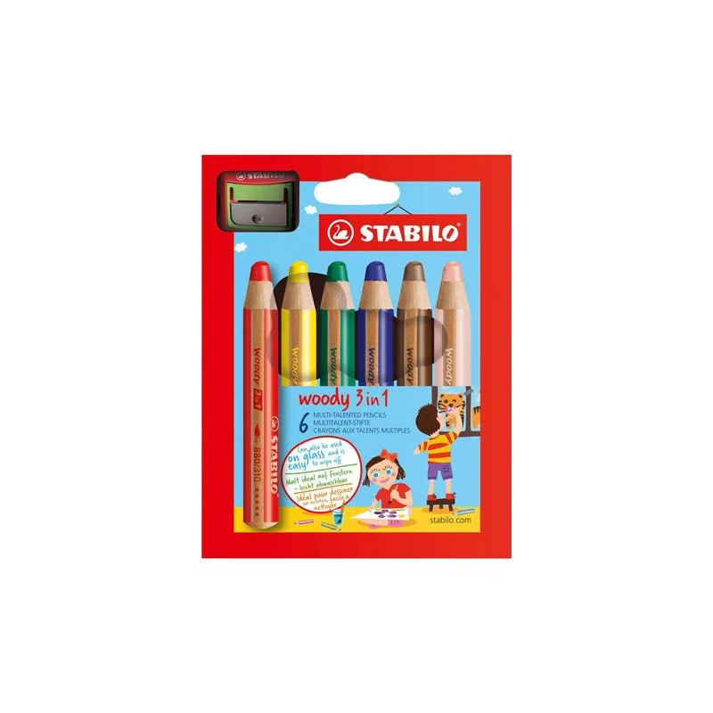 STABILO - Pastelky woody 3 in 1 sada 6 ks + strúhadlo 