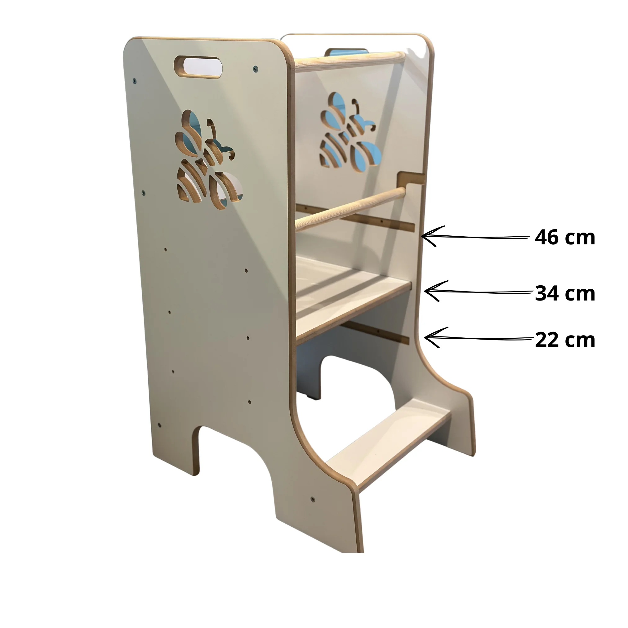 Učiaca veža montessori motív včielka biela s protišmykovou podložkou 