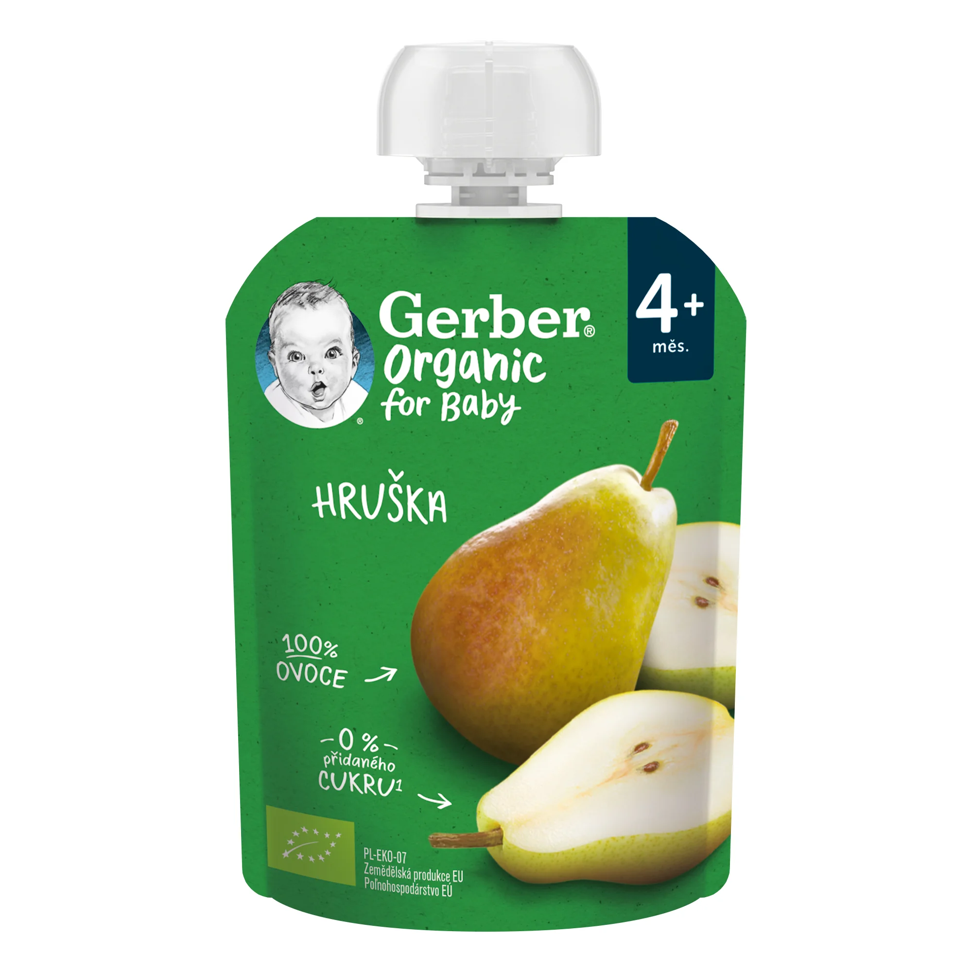 Gerber Organic Kapsička Hruška 1x90 g, bio ovocná desiata (od ukonč. 4. mesiaca)