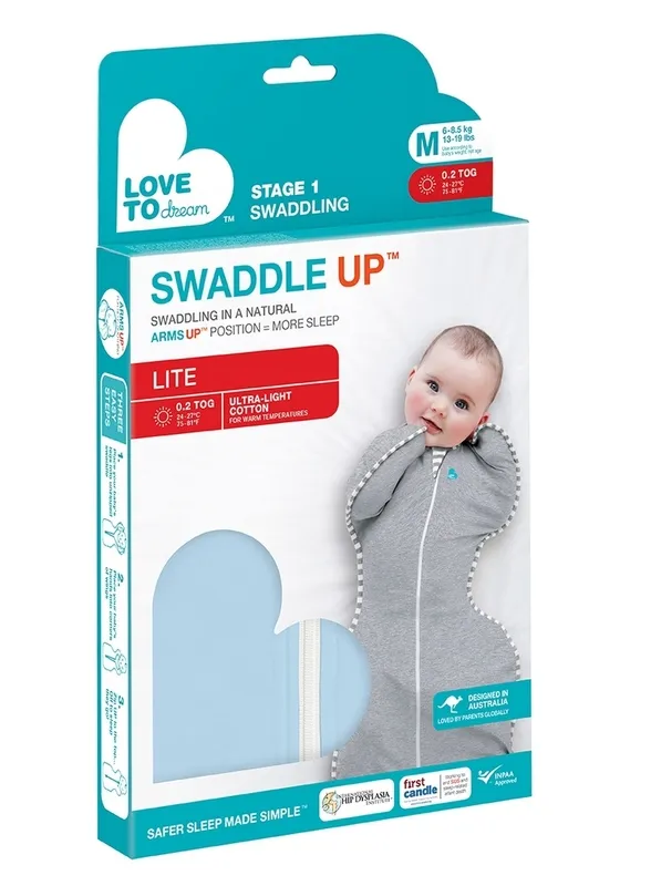 Love To Dream Swaddle UP Lite - Zavinovačka, veľkosť M, light blue, FÁZA 1, 3-6m, 6-8,5kg 1×1 ks