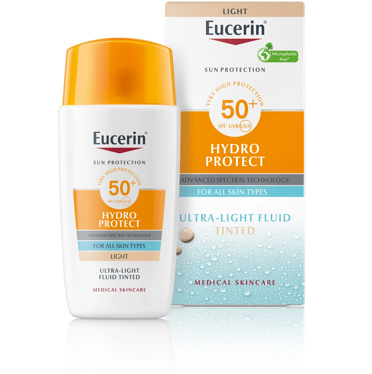 EUCERIN Ultra ľahký fluid na opaľovanie na tvár Hydro Protect SPF 50+, svetlý