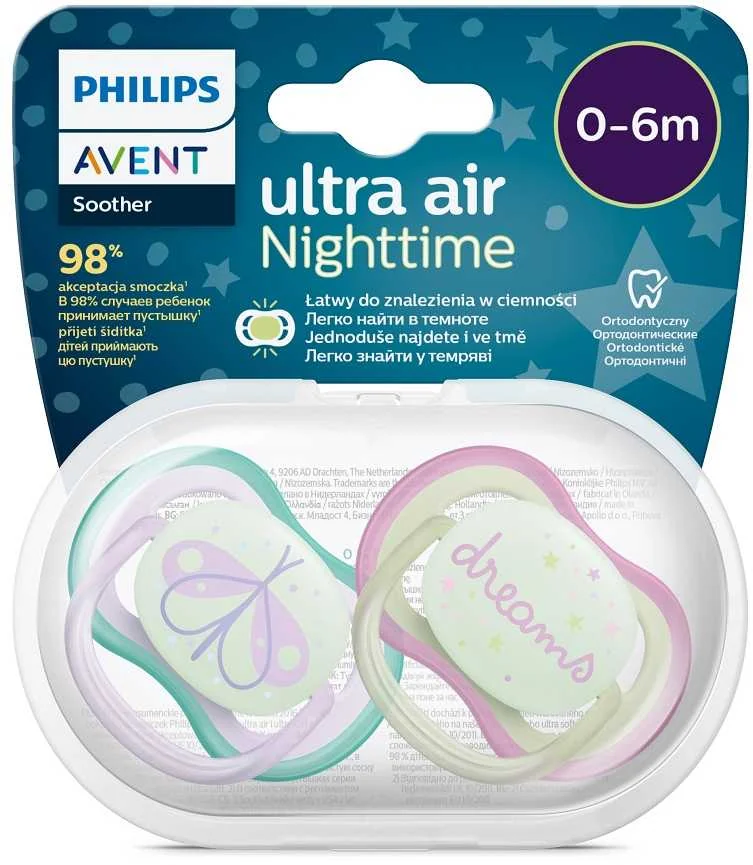 Philips AVENT Cumlík Ultra air nočný 0-6m dievča 2ks 1×2 ks, cumlík