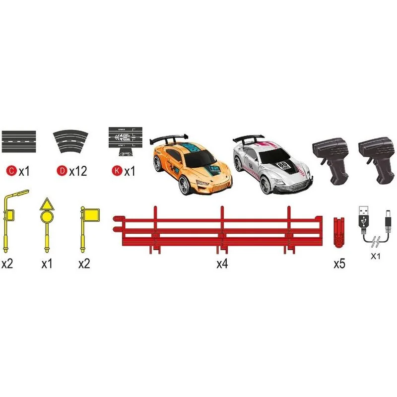 MADE - Autodráha 240 cm, dve autá, USB, rozmer 90 x 65 cm 