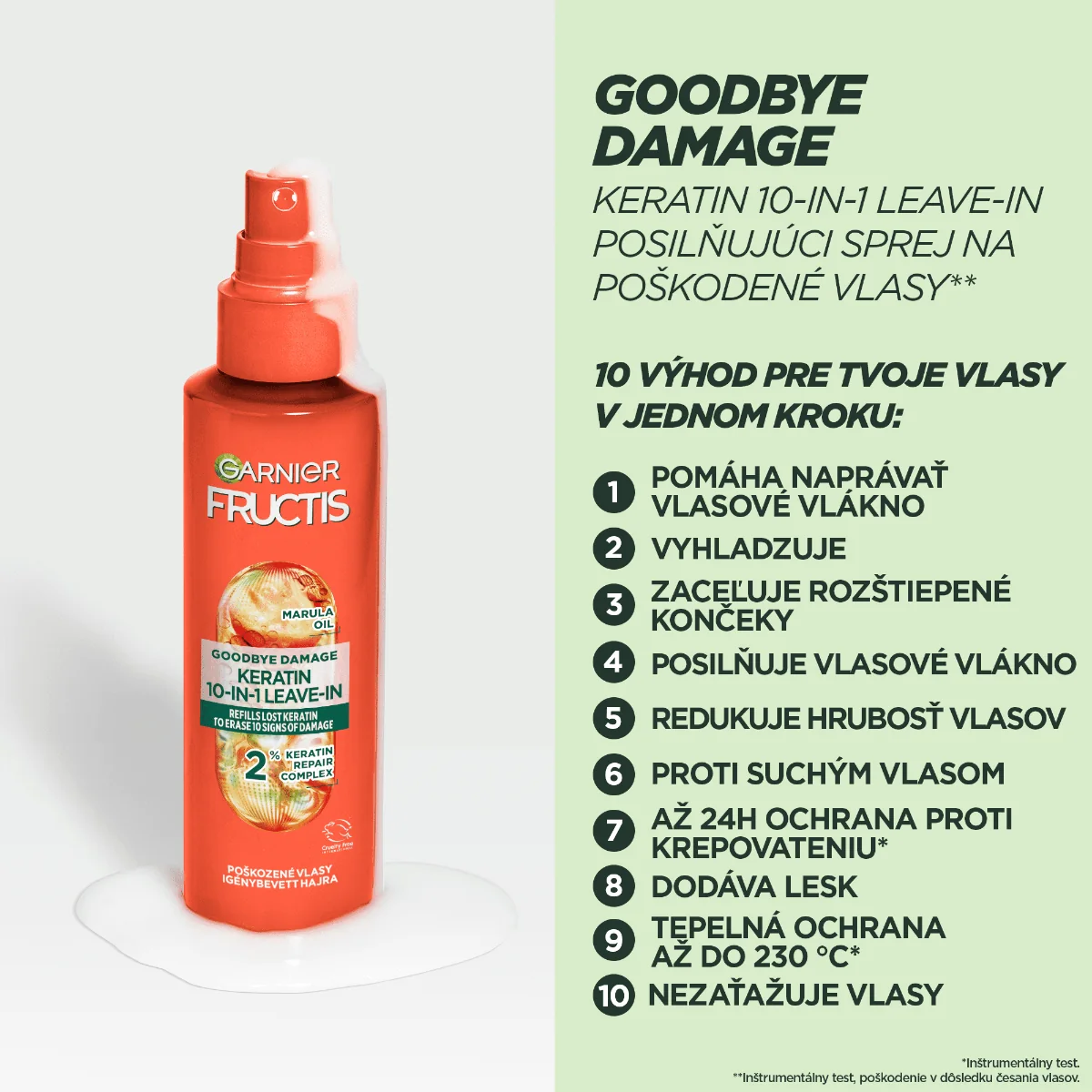 Garnier Fructis Goodbye Damage bezoplachový sprej 10 v 1 s keratínom 1×150 ml, vlasový kondicionér