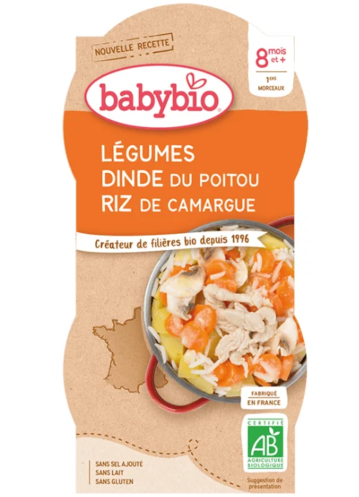 BABYBIO Menu zelenina s morčacím mäsom a ryžou (2x 200 g)