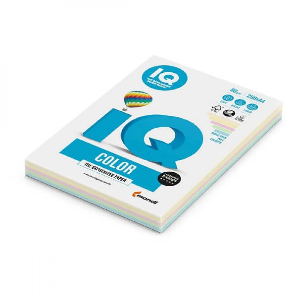 Farebný papier IQ color 5x20 mix pastelové farby, A4, 160g-Mondi