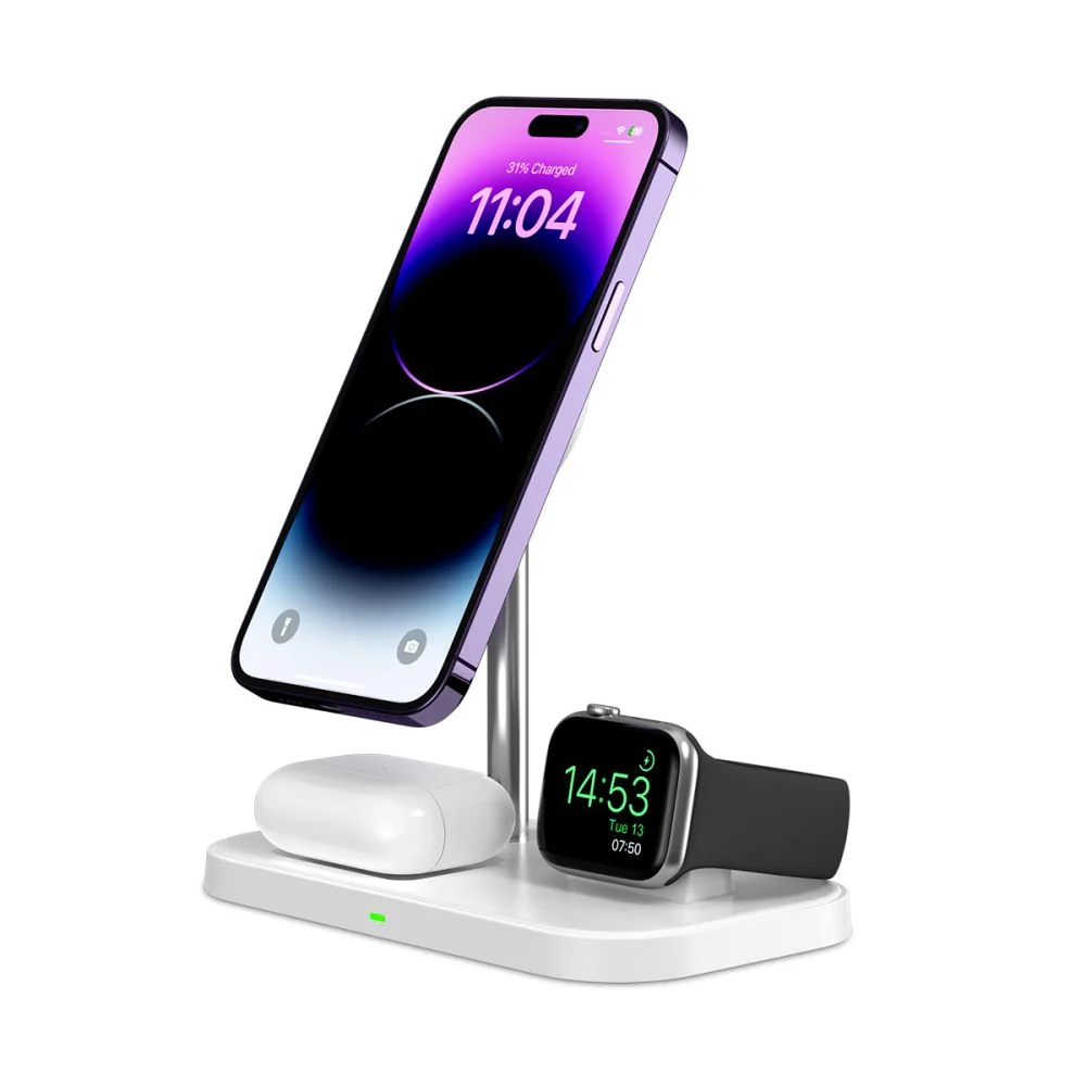 Tech-Protect A22 3in1 bezdrôtová nabíjačka na mobil / AirPods / Apple Watch, biela