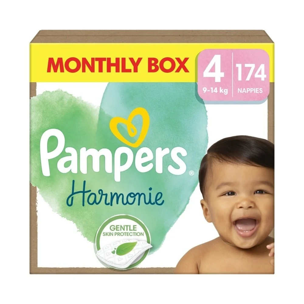 PAMPERS HARMONIE BABY PLIENKY V.4 9-14KG 174KS 1×174 ks, plienky vo veľkosti 4