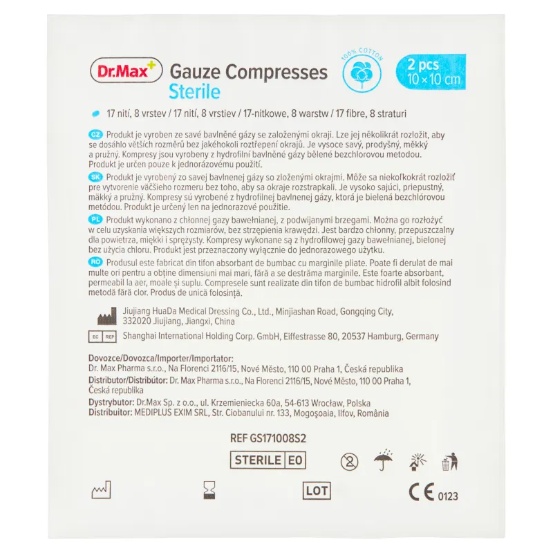 Dr. Max Gauze Compresses Sterile 1×2 ks, sterilné gázové kompresy 10 × 10 cm