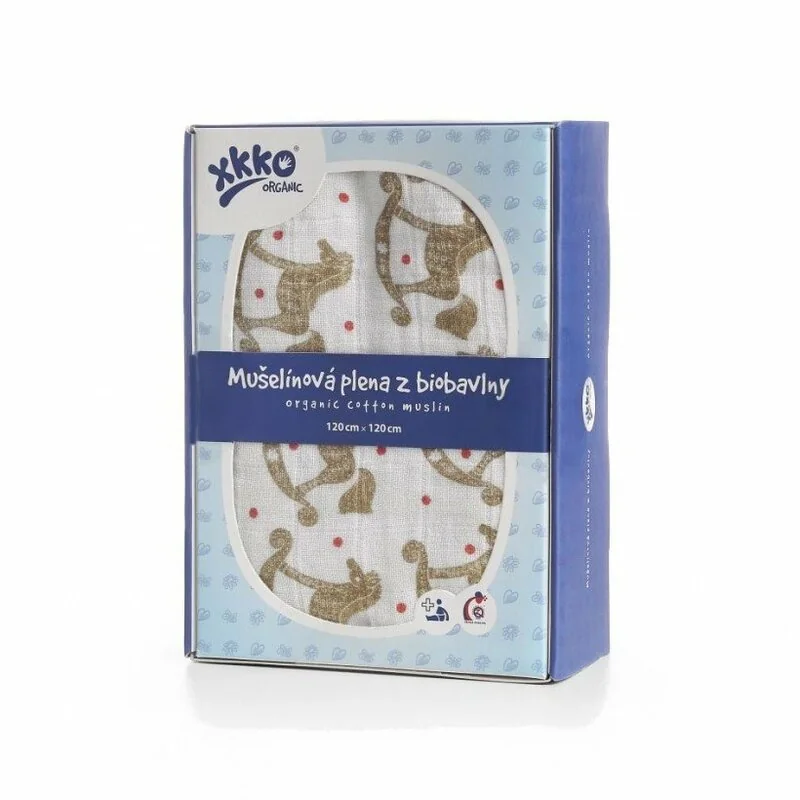 XKKO Organic Biobavlnená plienka 120x120, Rocking Horses Gold