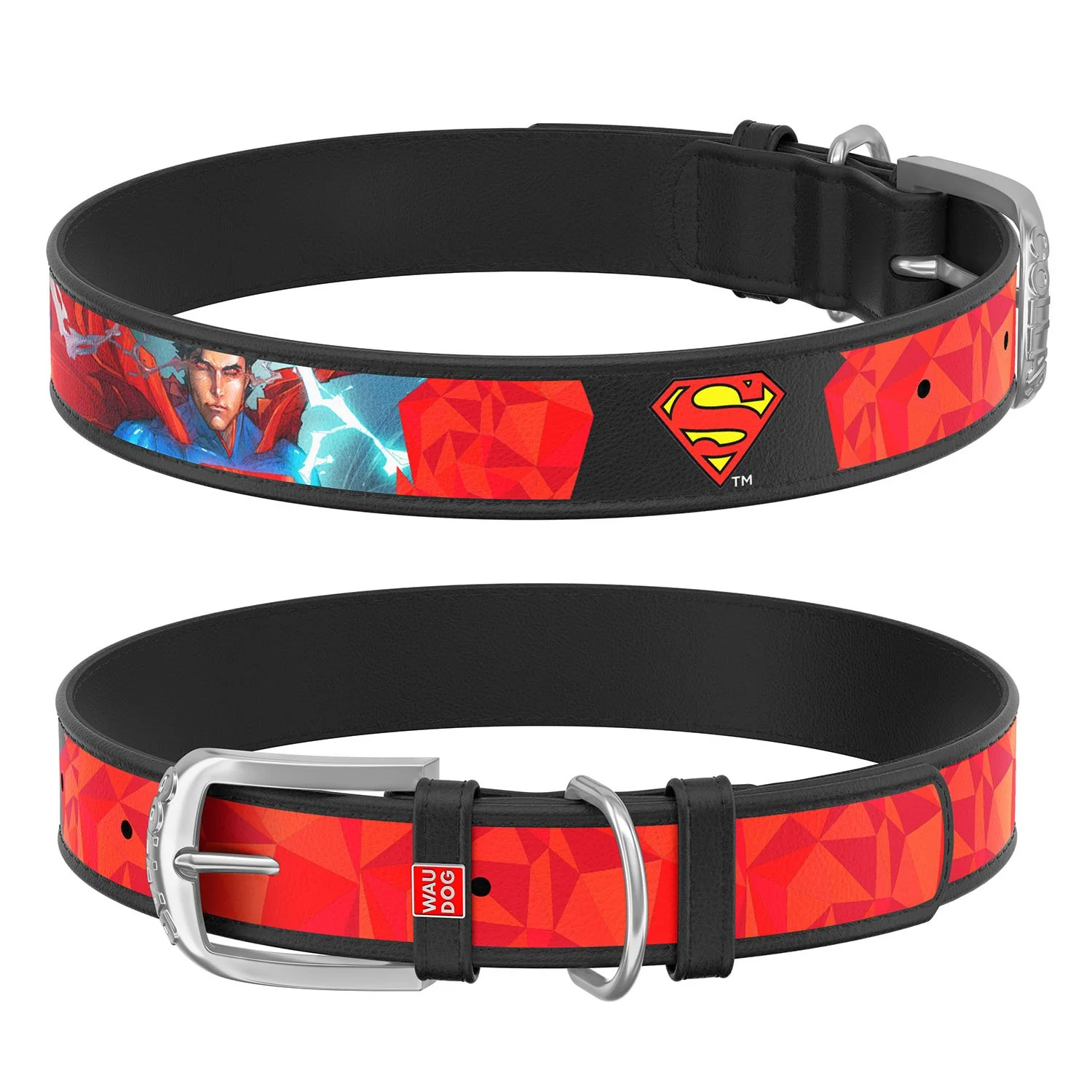 Kožený obojok Superman DC COMICS čierny, Obvod krku: 44-58 cm, širka: 35 mm 