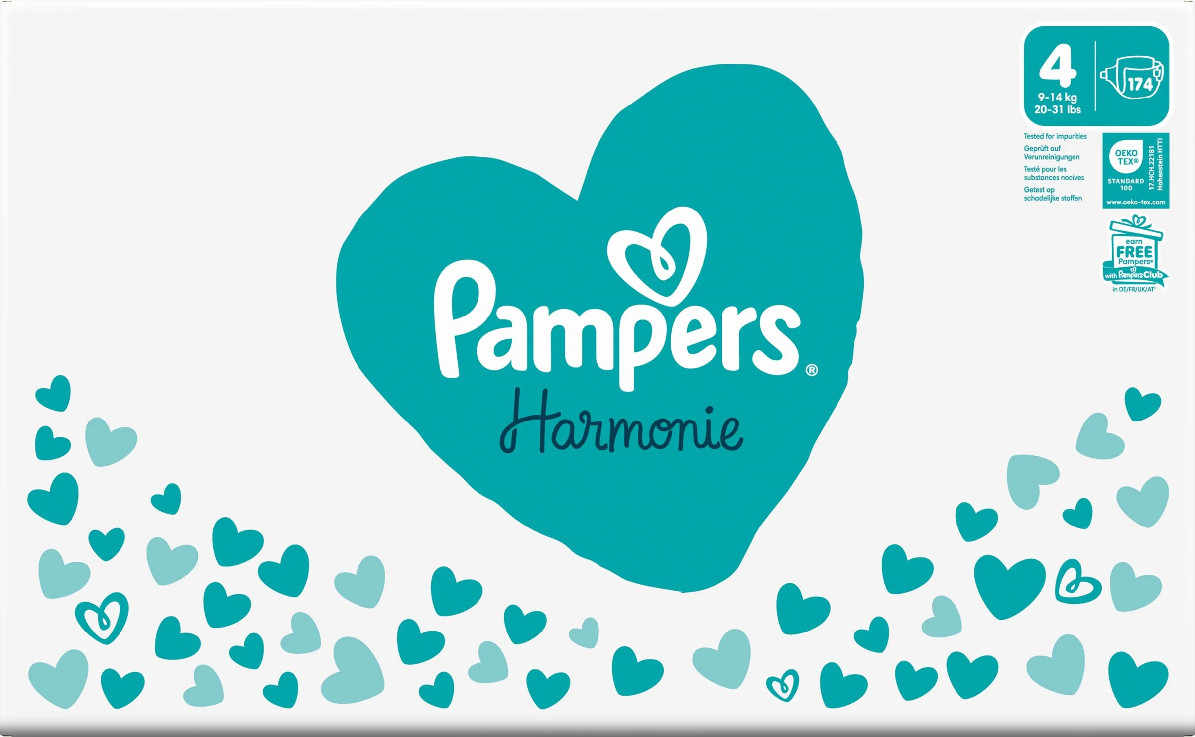 PAMPERS HARMONIE BABY PLIENKY V.4 9-14KG 174KS 1×174 ks, plienky vo veľkosti 4