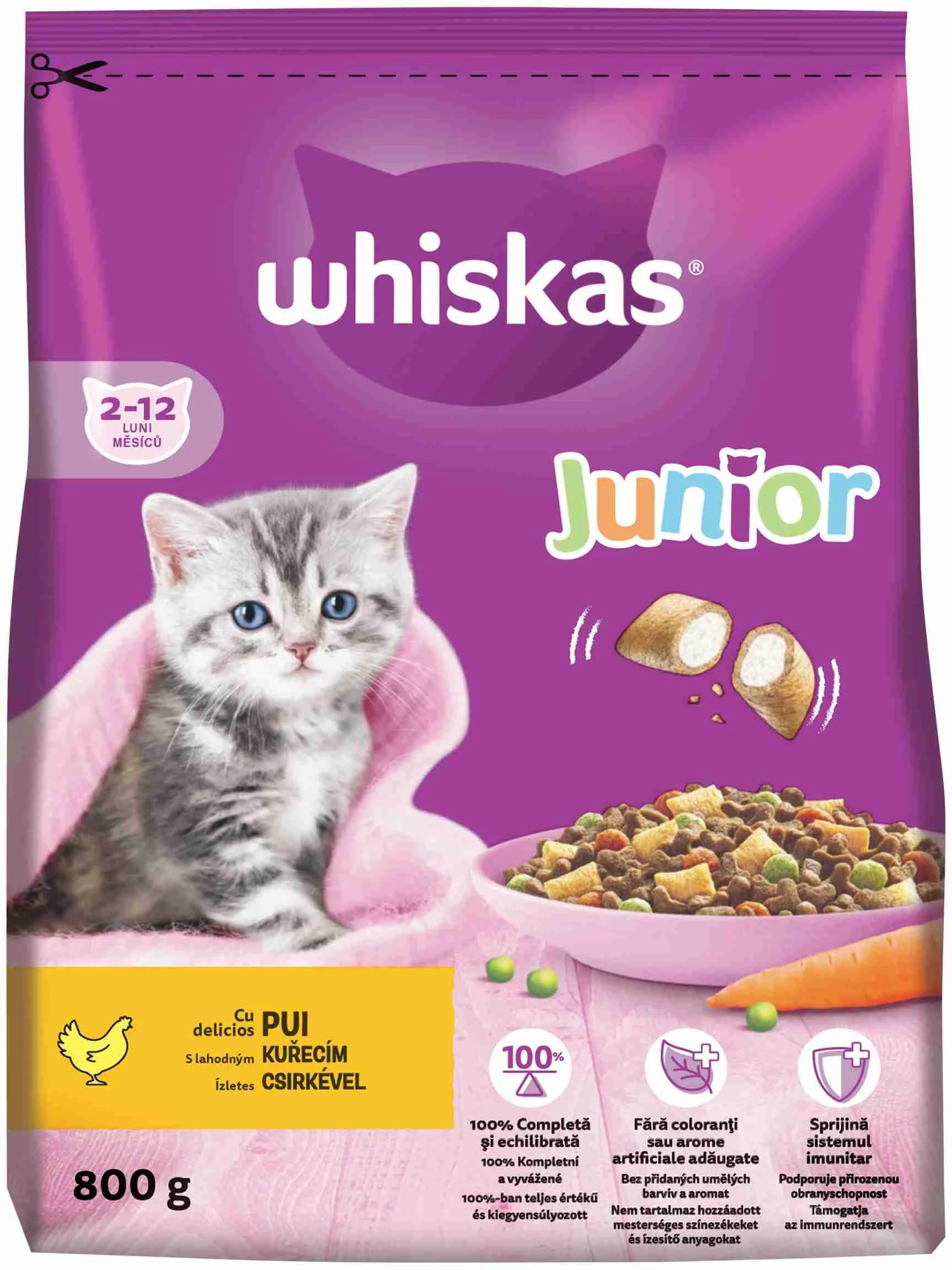 WHISKAS Granule Junior s Kuracím 800g 1×800g, granule pre mačky