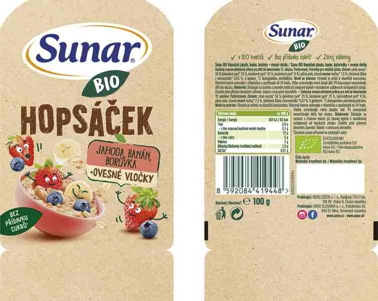 SUNAR BIO HOPSACEK jahoda, banán, čučoriedka, ovos 1×100 g, ovocný príkrm