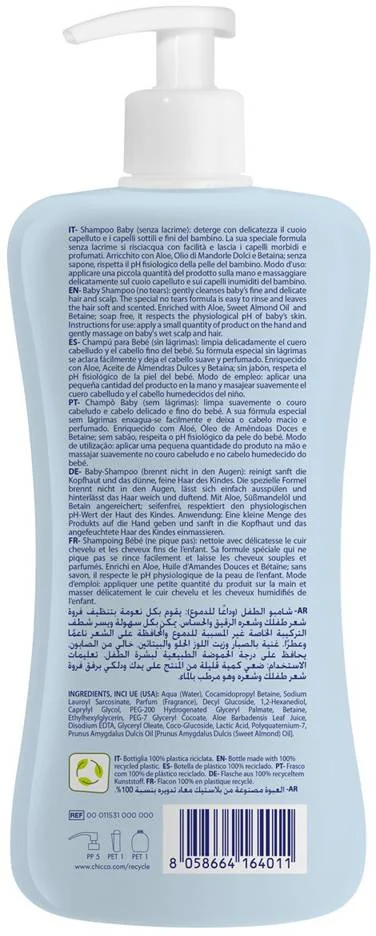 CHICCO Šampón Natural Sensation s aloe 500ml, 0m+ 1×500 ml, detský šampón na vlasy