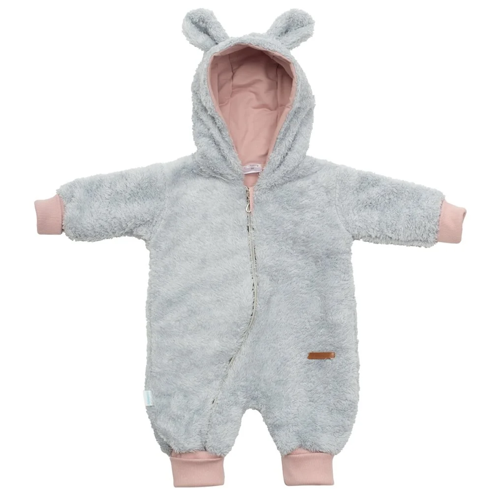 Luxusný detský zimný overal New Baby Teddy bear šedo ružový 62 