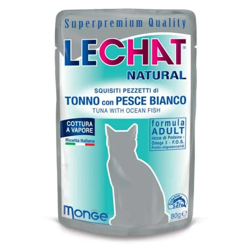 MONGE LECHAT NATURAL Tuniak a ryby oceánu 80g superprémiová kapsička pre dospelé mačky