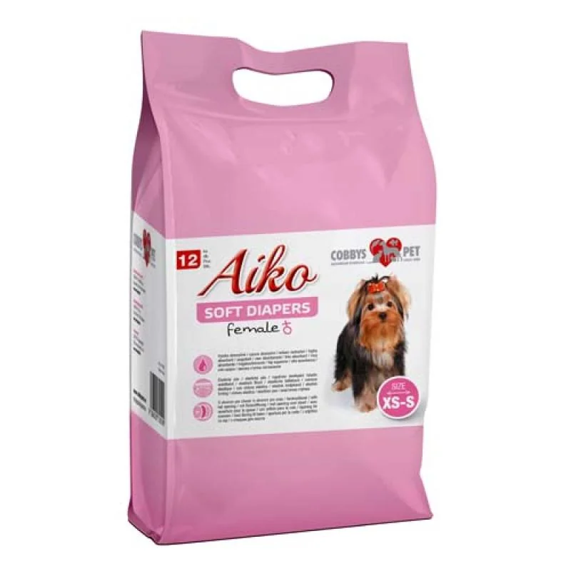 AIKO Soft Diapers XS-S 20x28cm 12ks plienkové nohavičky pre sučky malých plemien