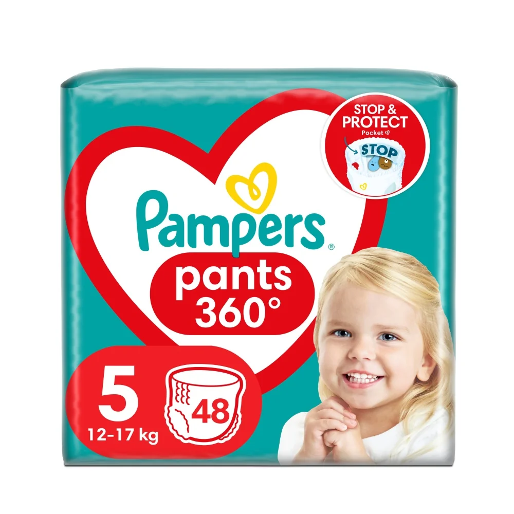 Pampers plienkové nohavičky veľkosť 5, 48 detské plienky, 12kg - 17kg 1×48 ks, detské plienkové nohavičky