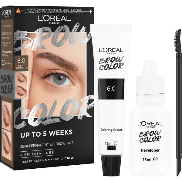 L'Oréal Paris Brow Color 6.0 Light Brunette semi-permanentná farba na obočie 1×1ks, farba na obočie