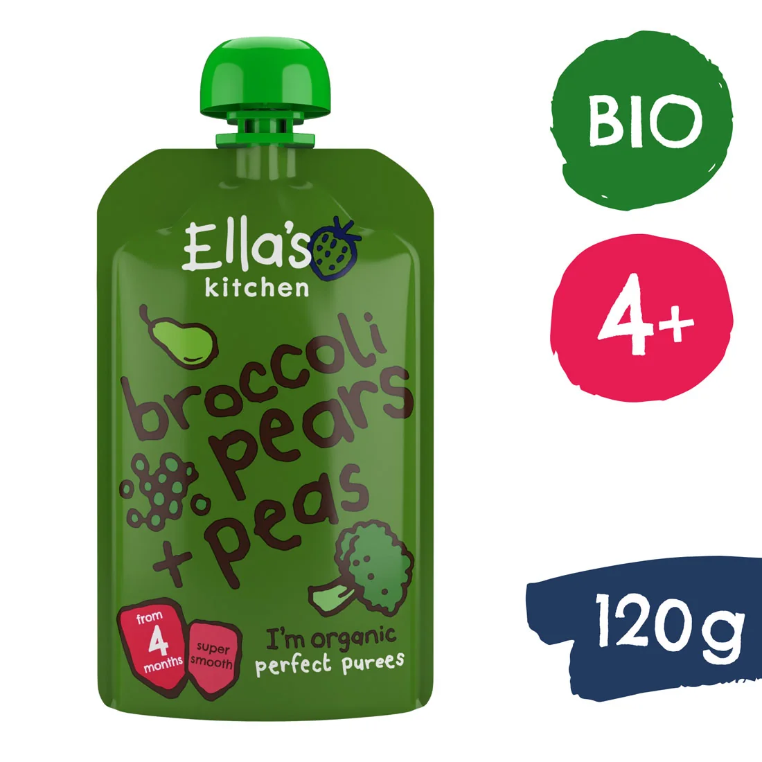 Ella's Kitchen BIO Hruška, hrášok a brokolica 1×120 g, detská výživa