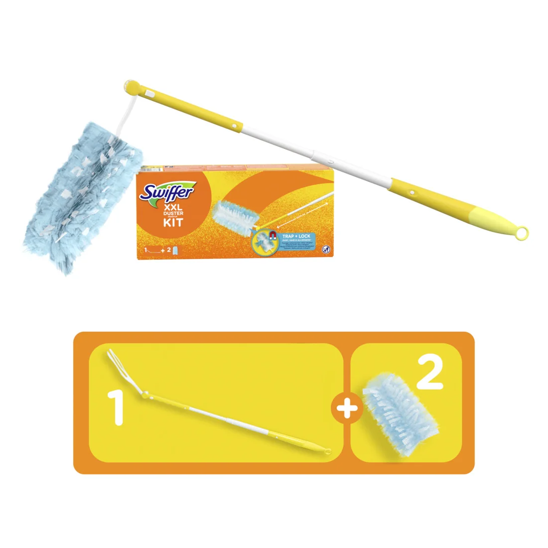 Swiffer Trap & Lock Súprava XXL Prachovky (1 Rukoväť + 2 Náhradných Prachoviek) 1×1 ks, súprava na utieranie prachu