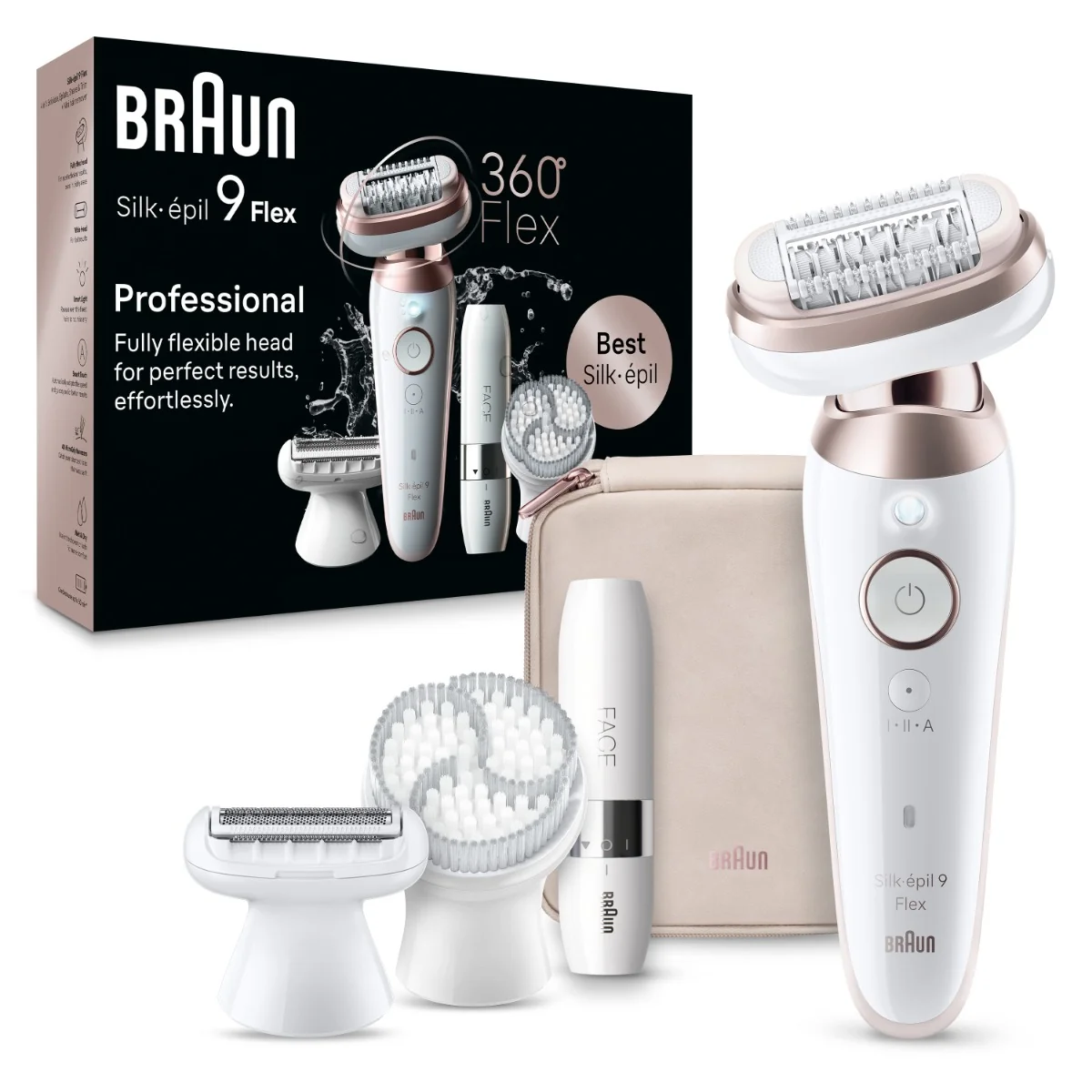 Braun Silk-épil 9 Flex, Epilátor na Odstraňovanie Chĺpkov, 9-360 3D, Biela/Ružovo-titánová 1×1 ks, epilátor