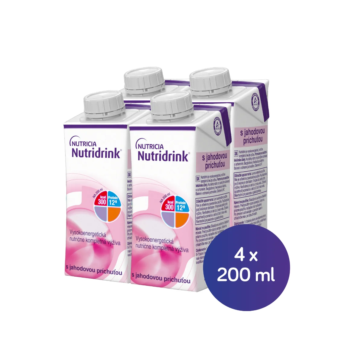 Nutridrink s jahodovou príchuťou 4x200 ml, nápoj na medicínske účely