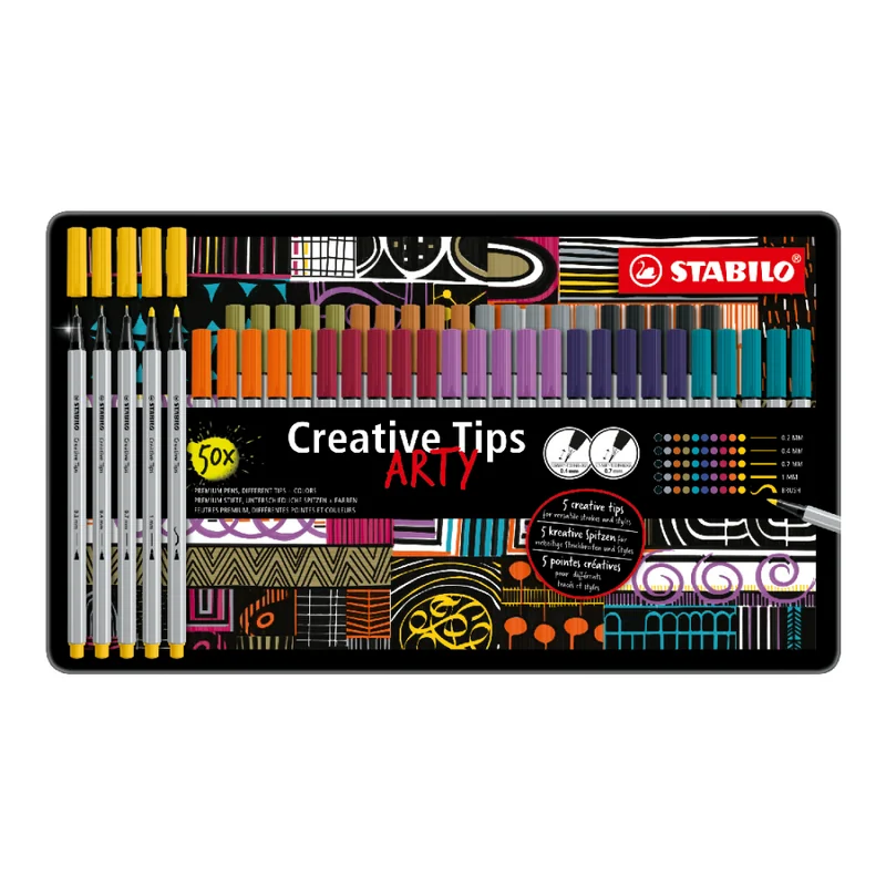 STABILO - Kreatívny set Creative Tips URBAN (10 rôznych farieb) 50 ks sada v plechu 