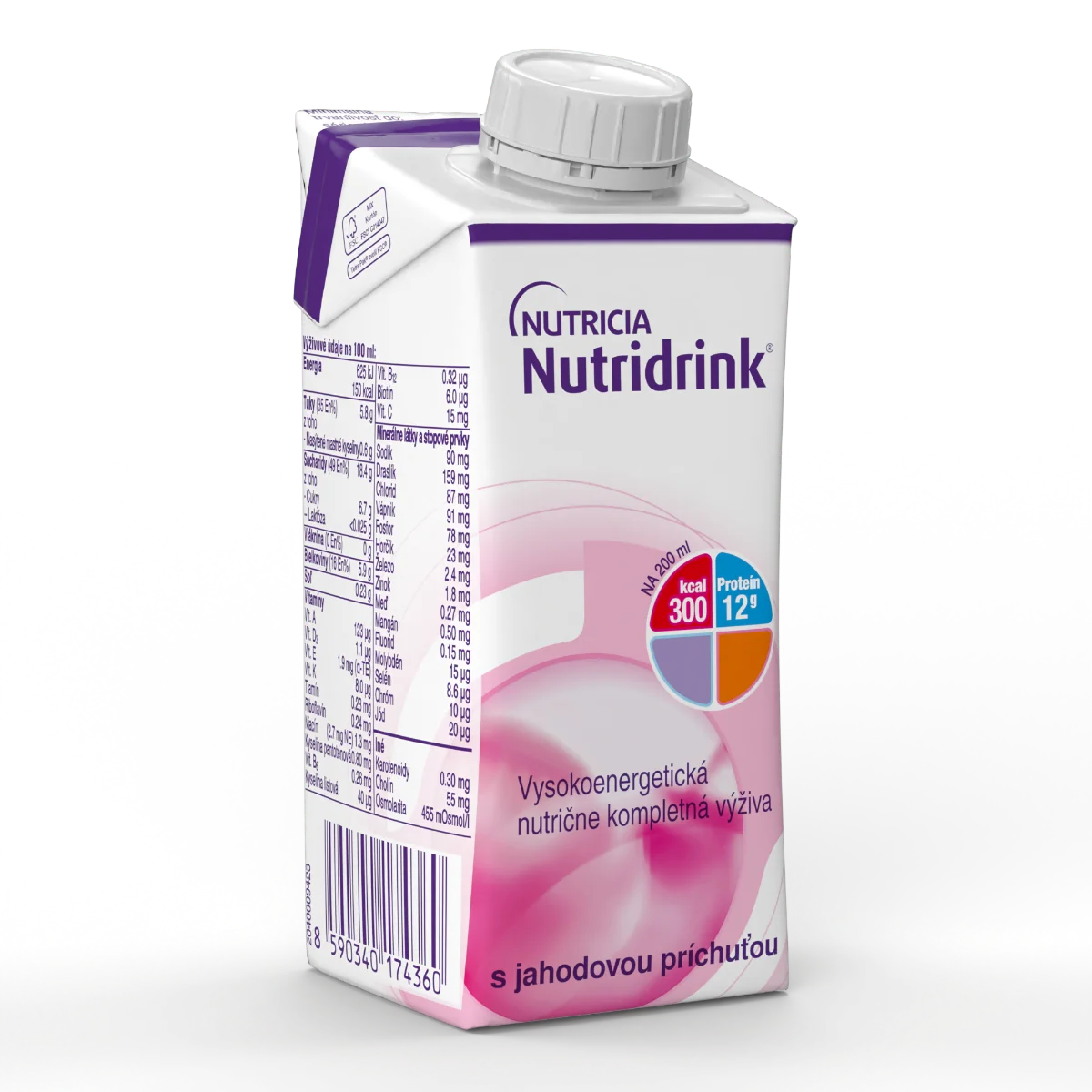 Nutridrink s jahodovou príchuťou 4x200 ml, nápoj na medicínske účely