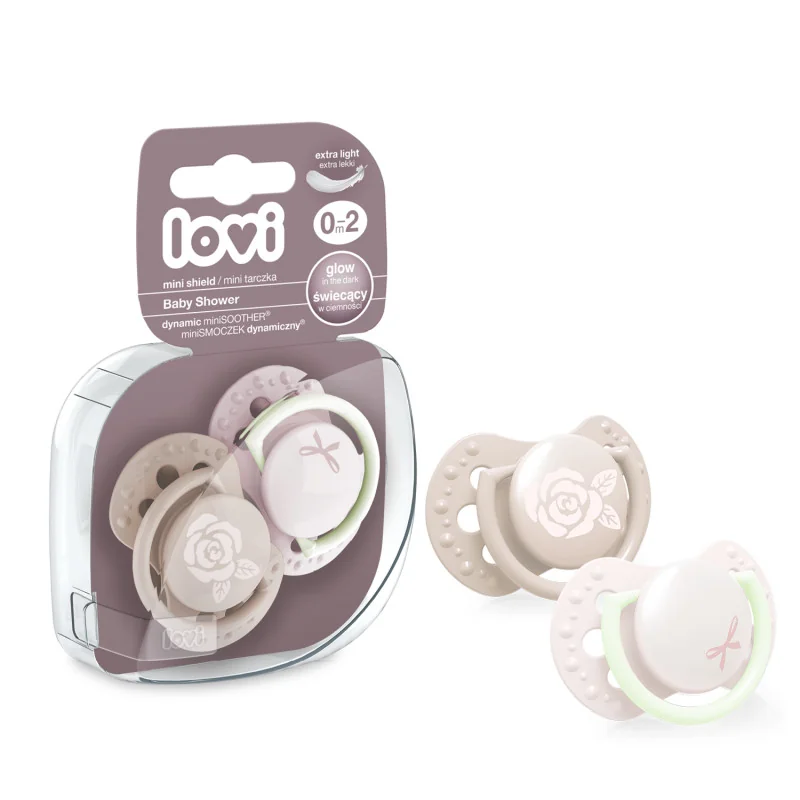 LOVI Utišujúci dynamický cumlík BABY SHOWER MINI 0-2m, dievča 1×2 ks, dynamický cumlík