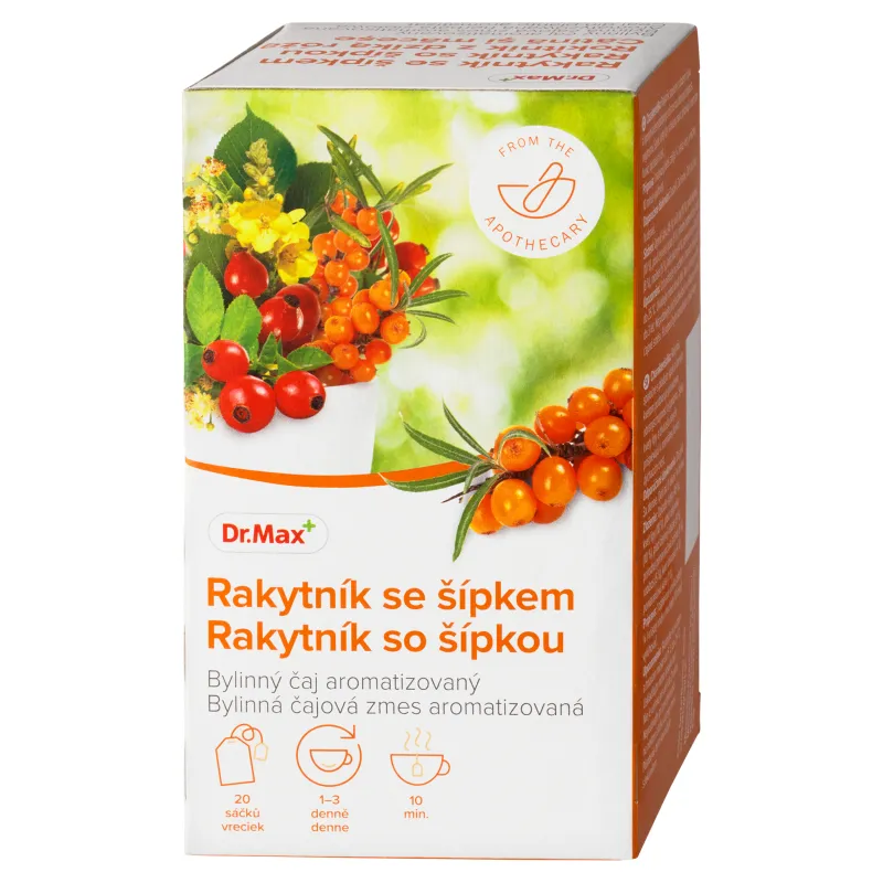 Dr. Max Rakytník so šípkou 1×30 g, bylinná čajová zmes aromatizovaná, nálevové vrecúška 20×1,5 g