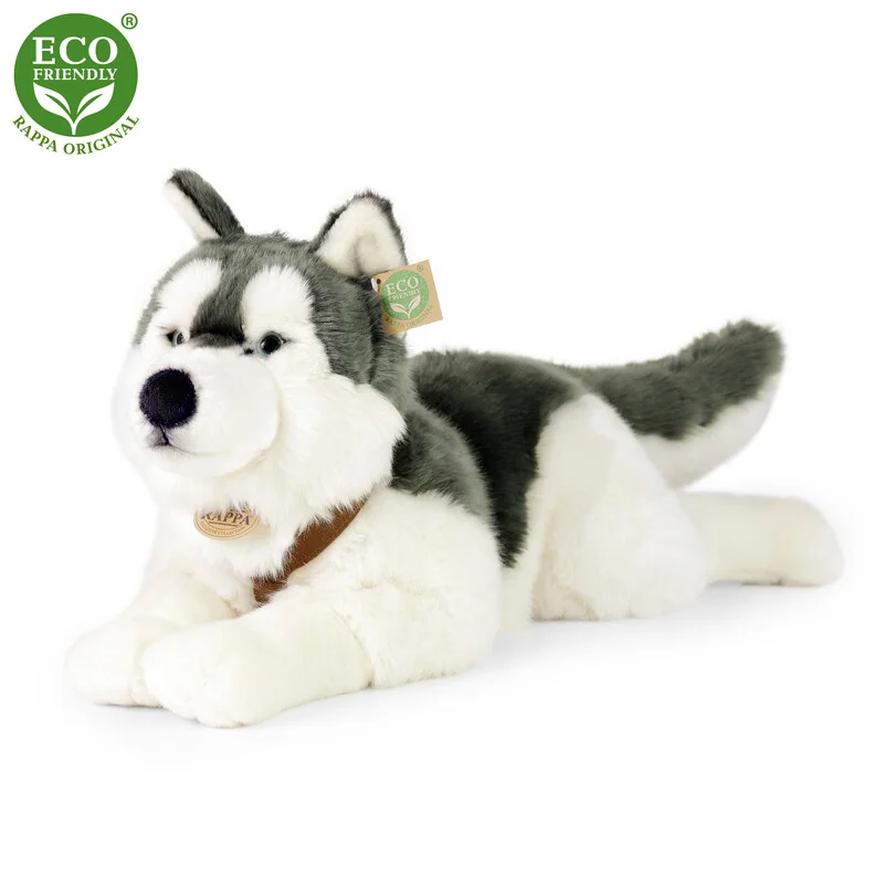 RAPPA - Plyšový pes husky s obojkom ležiaci 60 cm ECO-FRIENDLY 