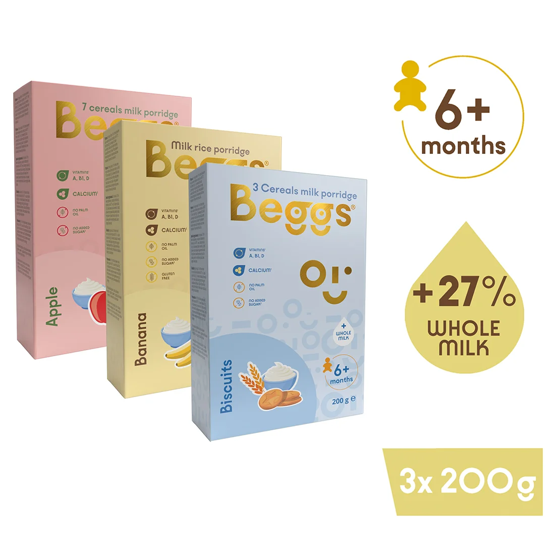 Beggs Mix kaší s plnotučným mliekom 3×200 g, detská kaša