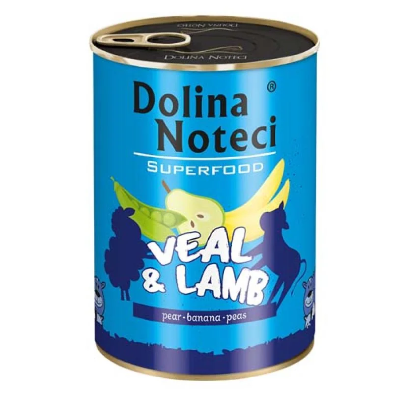 DOLINA NOTECI SUPERFOOD 400g teľacie a jahňacie mäso pre psov 80% mäsa