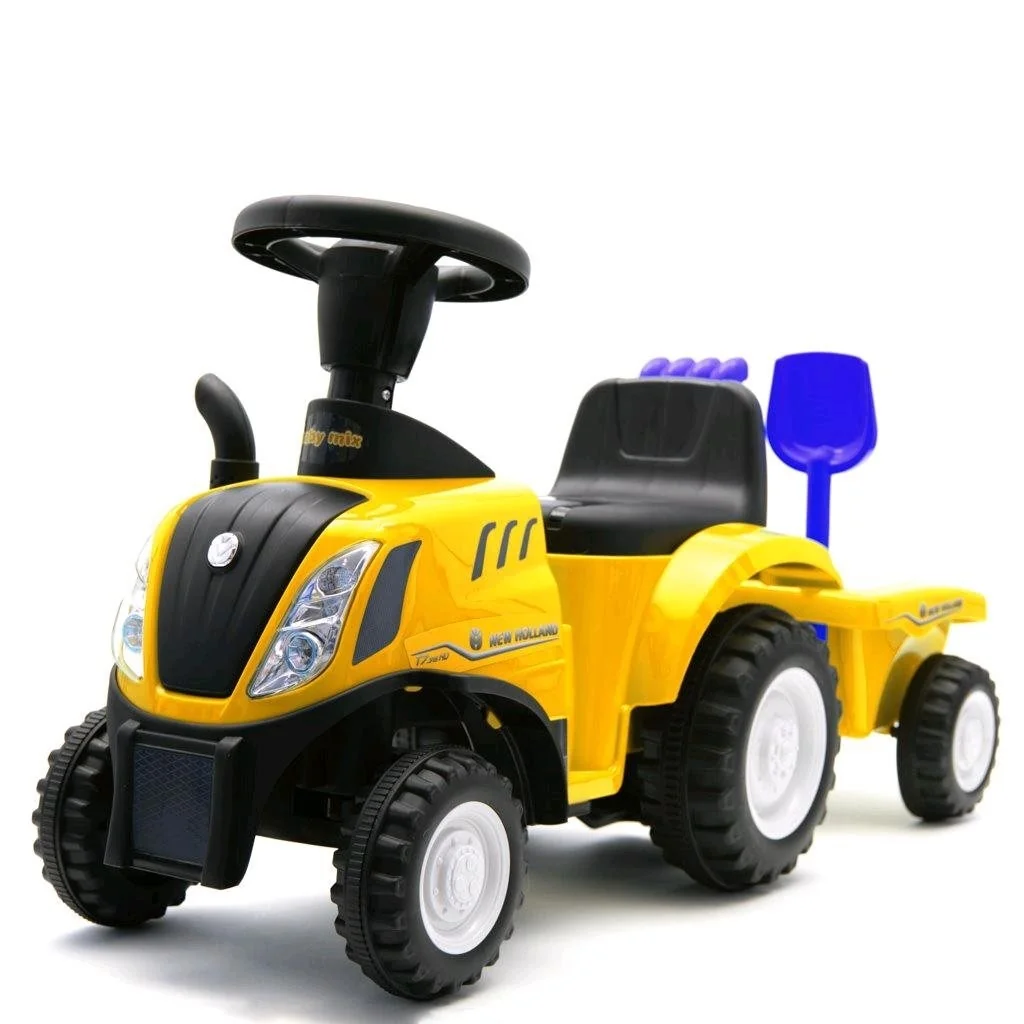 Detské odrážadlo traktor s vlečkou a náradim Baby Mix New Holland 