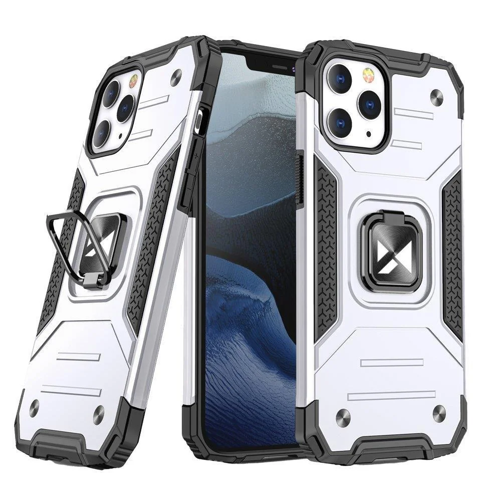 MG Ring Armor plastový kryt na iPhone 14 Pro Max, strieborný 