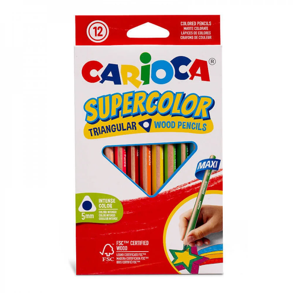 Farbičky SUPERCOLOR MAXI trojhranné, nelámavé12 ks-CARIOCA 